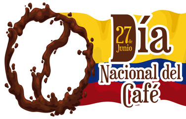 Colombian Flag and Coffee Beverage for Colombian National Coffee Day, Vector Illustration