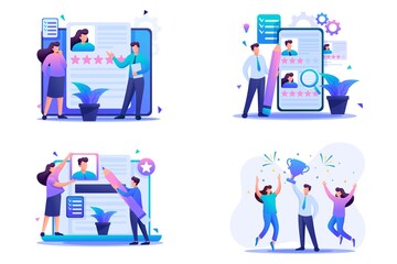 Set Flat 2D concepts HR managers, Recruiting, Creating a resume. For Concept for web design