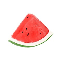 A slice of red water melon on white background. Water painting texture.