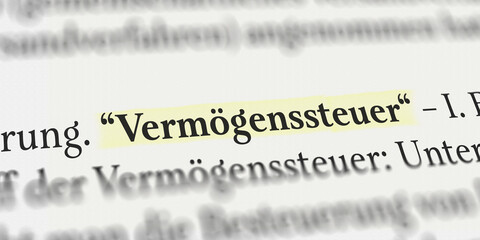 Vermögenssteuer im Buch mit Textmarker