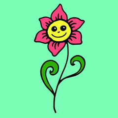 funny character cartoon flower colored vector illustration 
