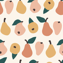 Vector seamless pattern with simple pears. Trendy hand drawn textures.
