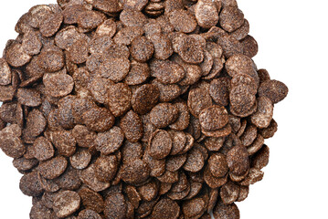 Breakfast cereal balls with chocolate on a white background