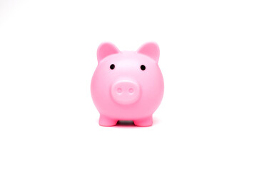 Pink piggy bank on a white background