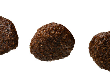Breakfast cereal balls with chocolate on a white background