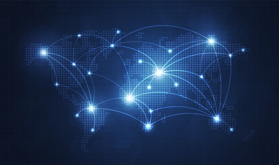 Global network technology background with world map or social media communication internet network Connection vector design... © TripleP Studio