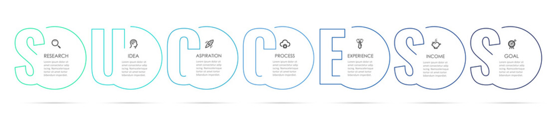 Business Infographic template. Thin line design with numbers 7 options or steps.