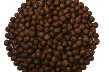 Breakfast cereal balls with chocolate on a white background