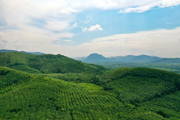 Naklejka na ściany i meble Aerial View of beautiful green mountains of southern Thailand