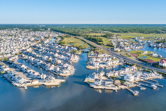 Aerial photo of beach town at Atlantic coast of America
