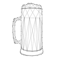 International beer day, beer mug from abstract futuristic polygonal black lines and dots. Vector illustration.