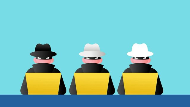 Three hackers animation with hat different color