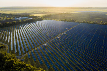 Aerial top view of a solar panels power plant