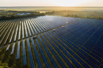 Aerial top view of a solar panels power plant