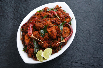 Fried chicken Kebab, Kerala Chicken fry or 65 is hot and spicy crispy chicken dish South India. Non...