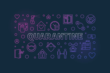 Quarantine linear vector concept colorful horizontal banner or illustration on dark background