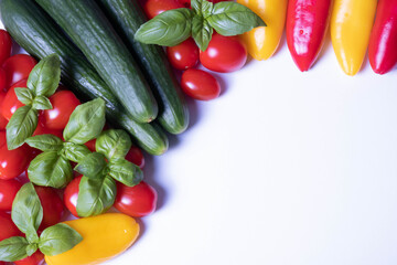 fresh tomatoes, basil, cucumbers and paprika