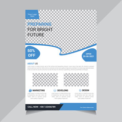 Education Flyer design. Corporate business flyer, brochure or flyer design. Leaflet presentation, Blue color, Modern poster magazine, layout, template. A4