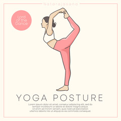 Banner design with hand drawn illustration of healthy young woman practicing yoga in pastel outfit : Vector Illustration