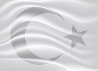 Islamic monochrome crescent and star on a white silk background.
