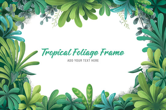 Tropical foliage frame with white background