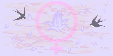 Gender sign, swallows - abstract background - vector. Banner. Women's Equality Day