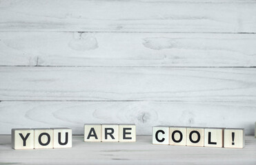 You are cool. Letters and words on wooden cubes.