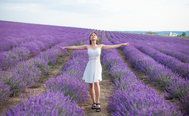 young woman in lavender field