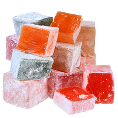 Turkish delight multicolored closeup isolated