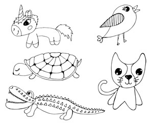 Black line animal isolated on the white background