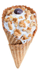 Ice cream in waffle cone isolated