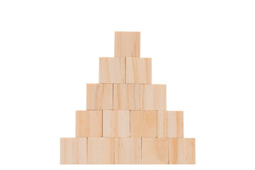 Wood cube model  set in pyramid shape isolated on white background with clipping path