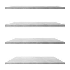4 concrete shelves table isolated on white background and display montage for product.