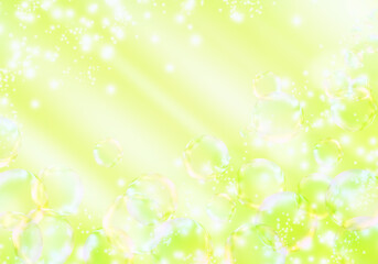 Obraz na płótnie Canvas Soap Bubbles and sunshine on light green background