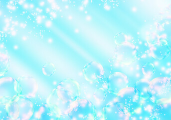 Soap Bubbles on light blue background