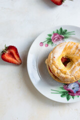 homemade custard rings with fresh strawberries