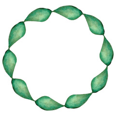 Watercolor green leaves frame, wreath with green leaves