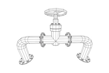 Oil pipeline with valve business concept. Finance economy polygonal petrol production. Petroleum fuel industry transportation line. Wireframe low poly mesh vector illustration.