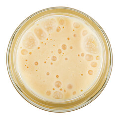 Honey with propolis in a glass jar. Isolated on a white background. View from the top.