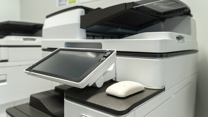 Photocopier with access control for scanning key card and NFC in office