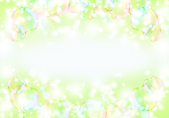 Fototapeta na wymiar Soap Bubbles on light green background
