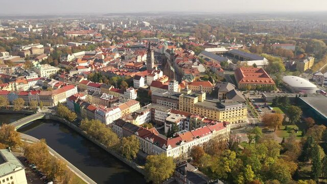 Panoramic view from the drone on the city Hradec Kralove. Czech Republic