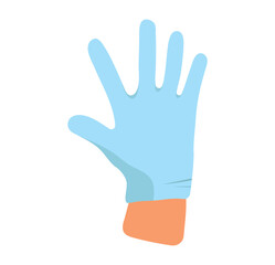 Hand in medical rubber gloves. Illustration of safety measures against covid-19 virus. Person puts on gloves.