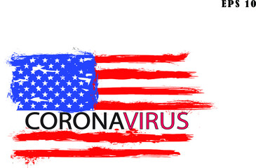 Corona virus text on United States flag. USA Flag background. Corona virus concept. USA flag  for corona virus. 