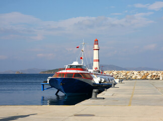 Passenger hydrofoil moored in port