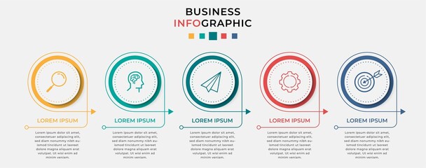 Business Infographic design template Vector with icons and 5 five options or steps. Can be used for process diagram, presentations, workflow layout, banner, flow chart, info graph