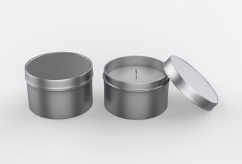 blank travel tin candle mock up isolated on a white back ground. 3d render illustration.