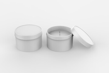 blank travel tin candle mock up isolated on a white back ground. 3d render illustration.