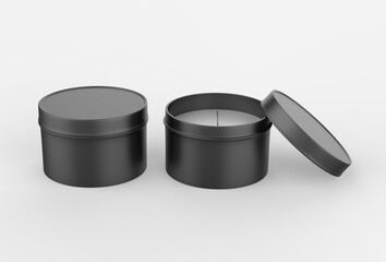blank travel tin candle mock up isolated on a white back ground. 3d render illustration.