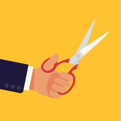 Hand with scissors flat vector design element